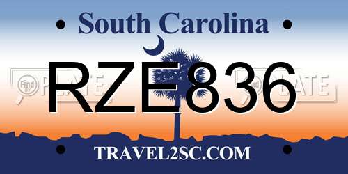RZE836 South Carolina License Plate