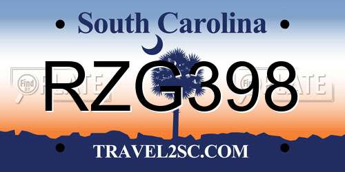 RZG398 South Carolina License Plate