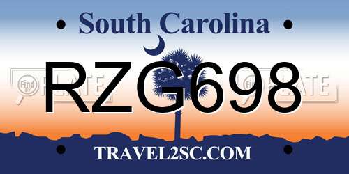 RZG698 South Carolina License Plate