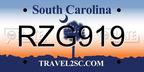 RZG919 South Carolina License Plate