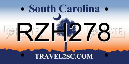 RZH278 South Carolina License Plate