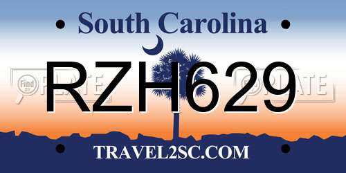 RZH629 South Carolina License Plate