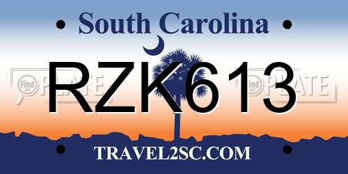 RZK613 South Carolina License Plate