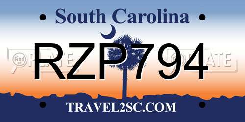 RZP794 South Carolina License Plate