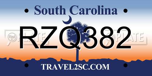 RZQ382 South Carolina License Plate