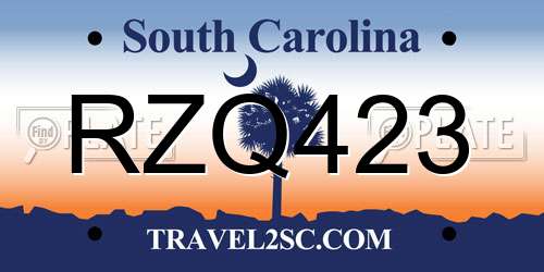 RZQ423 South Carolina License Plate