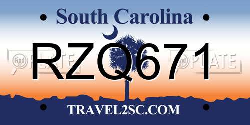 RZQ671 South Carolina License Plate