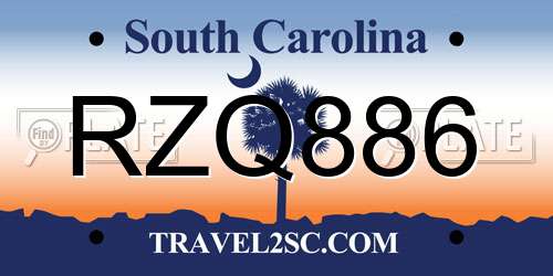 RZQ886 South Carolina License Plate