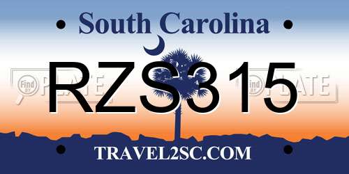 RZS315 South Carolina License Plate