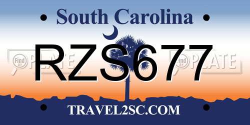 RZS677 South Carolina License Plate