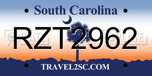 RZT2962 South Carolina License Plate