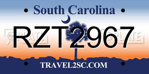 RZT2967 South Carolina License Plate