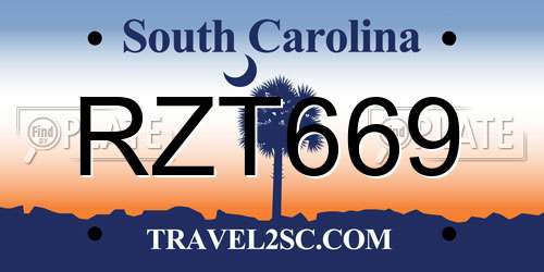 RZT669 South Carolina License Plate