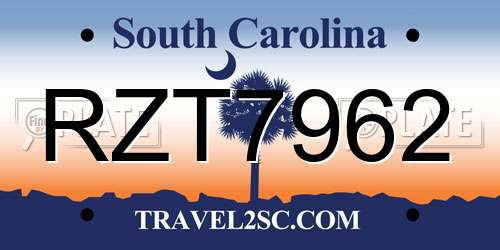 RZT7962 South Carolina License Plate