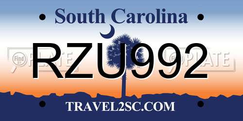 RZU992 South Carolina License Plate
