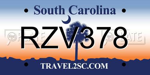 RZV378 South Carolina License Plate