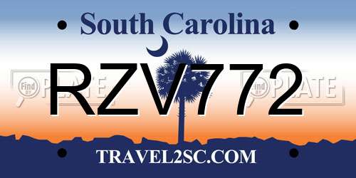 RZV772 South Carolina License Plate