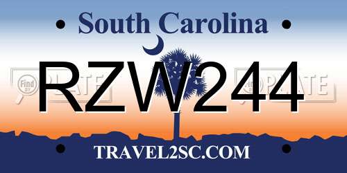 RZW244 South Carolina License Plate