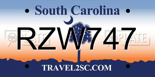 RZW747 South Carolina License Plate