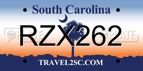 RZX262 South Carolina License Plate