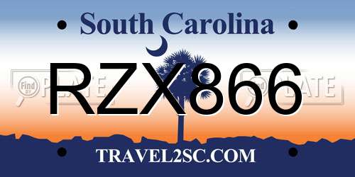 RZX866 South Carolina License Plate
