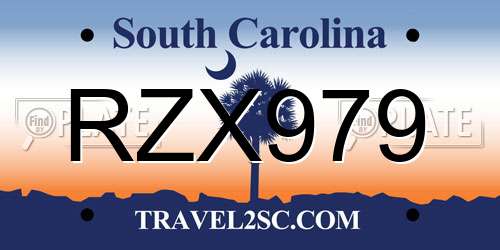 RZX979 South Carolina License Plate