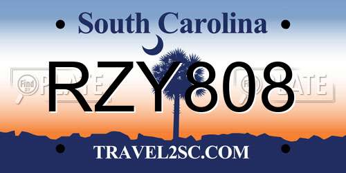 RZY808 South Carolina License Plate