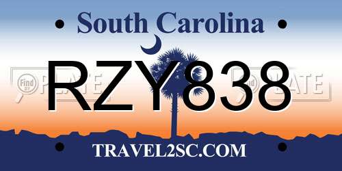 RZY838 South Carolina License Plate