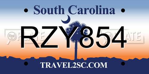 RZY854 South Carolina License Plate