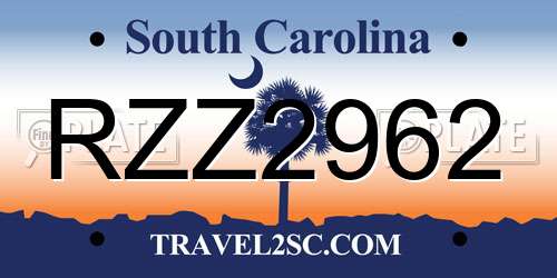 RZZ2962 South Carolina License Plate