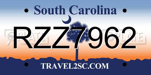 RZZ7962 South Carolina License Plate