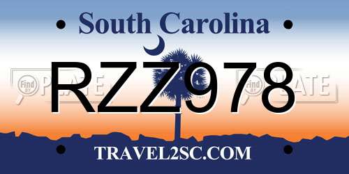 RZZ978 South Carolina License Plate