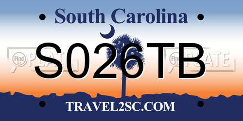 S026TB South Carolina License Plate