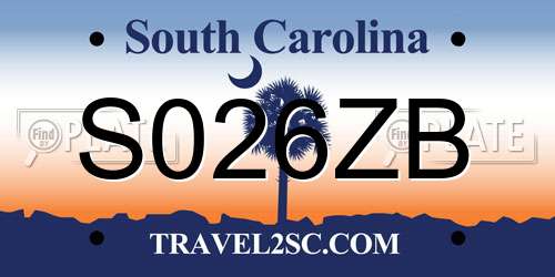 S026ZB South Carolina License Plate