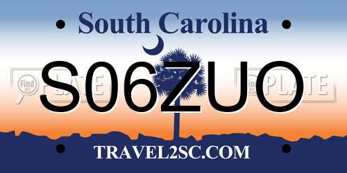 S06ZUO South Carolina License Plate
