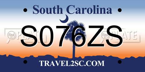 S076ZS South Carolina License Plate