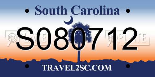 S080712 South Carolina License Plate