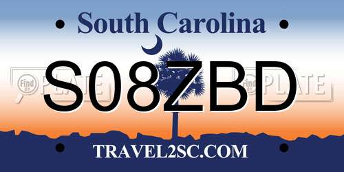 S08ZBD South Carolina License Plate