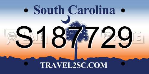 S187729 South Carolina License Plate