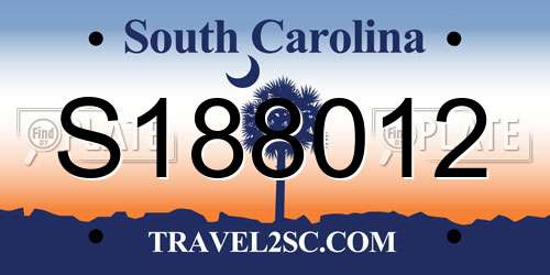 S188012 South Carolina License Plate