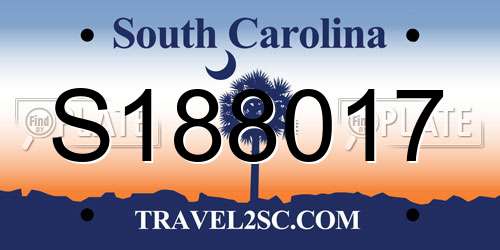S188017 South Carolina License Plate