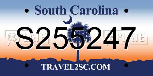 S255247 South Carolina License Plate