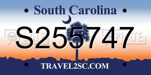 S255747 South Carolina License Plate