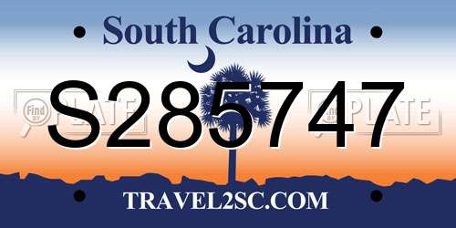 S285747 South Carolina License Plate