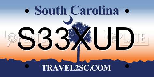 S33XUD South Carolina License Plate