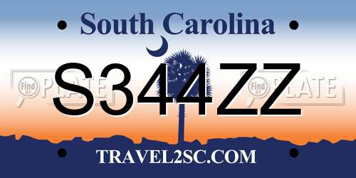 S344ZZ South Carolina License Plate