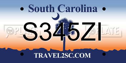 S345ZI South Carolina License Plate