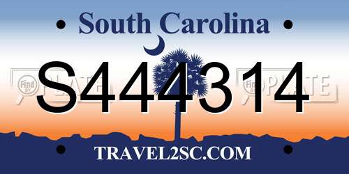 S444314 South Carolina License Plate