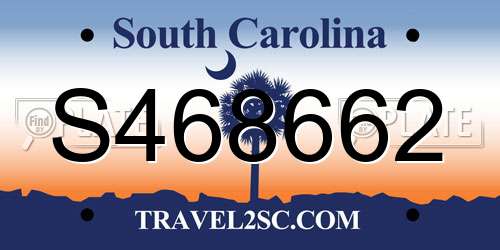 S468662 South Carolina License Plate