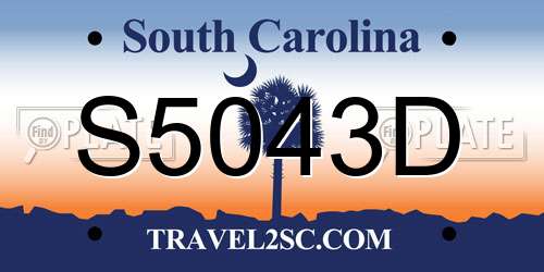 S5043D South Carolina License Plate